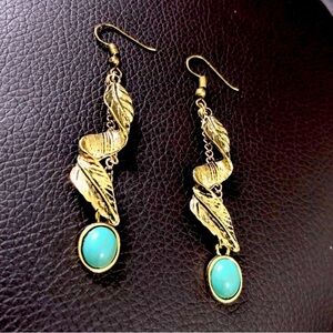 Boho Chic Festival Gold tone & Faux Turquoise dangle earrings